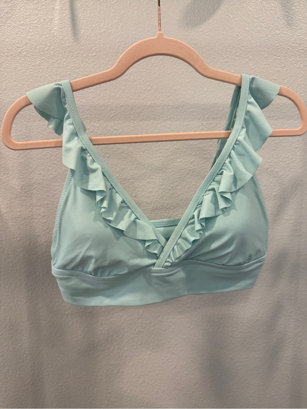 Aerie women’s light Blue Ruffle Swim Bikini bathing suit top only Large